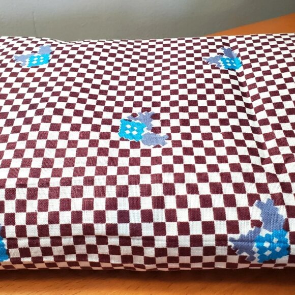 PLAID CHECK COTTON FABRIC NEW 83" x 36" BROWN WHITE BLUE CRAFT SEWING NEW - Picture 3 of 4